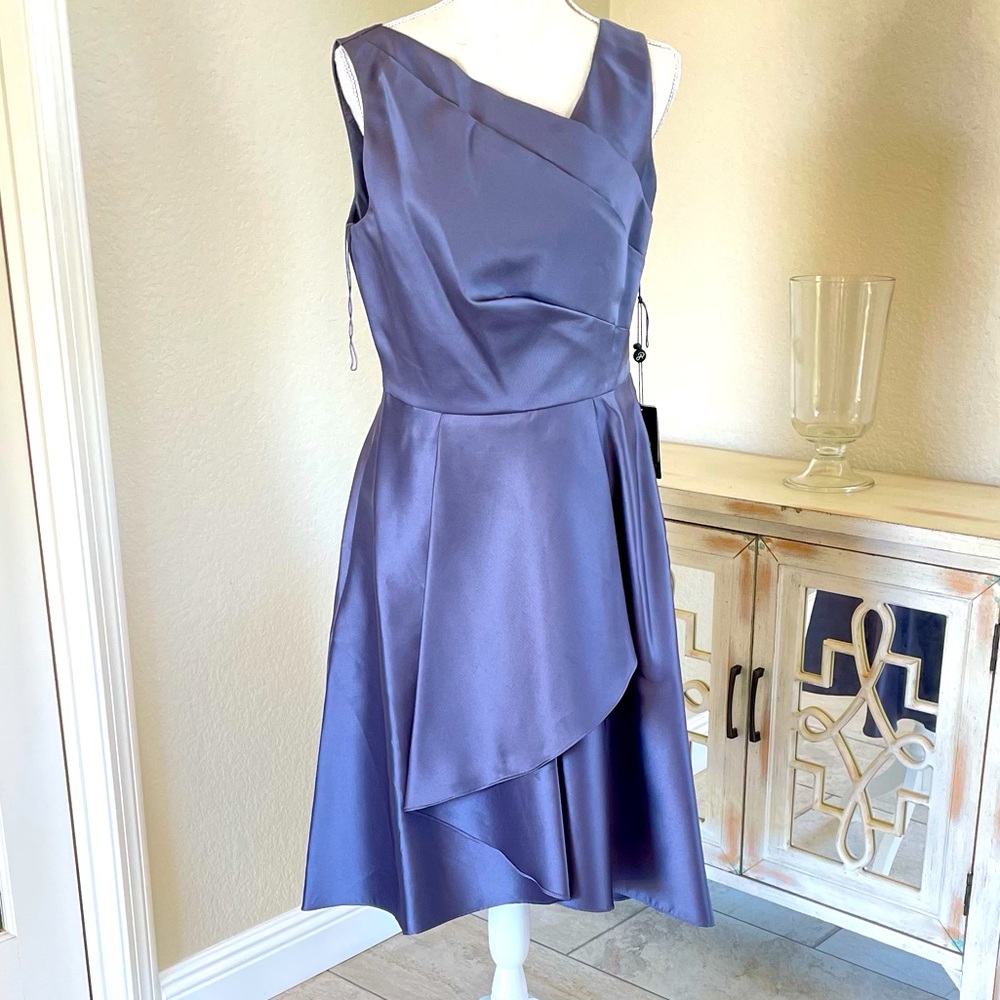 ADRIANNA PAPELL MIKADO HIGH LOW MIDI DRESS GUNMETAL SZ 8